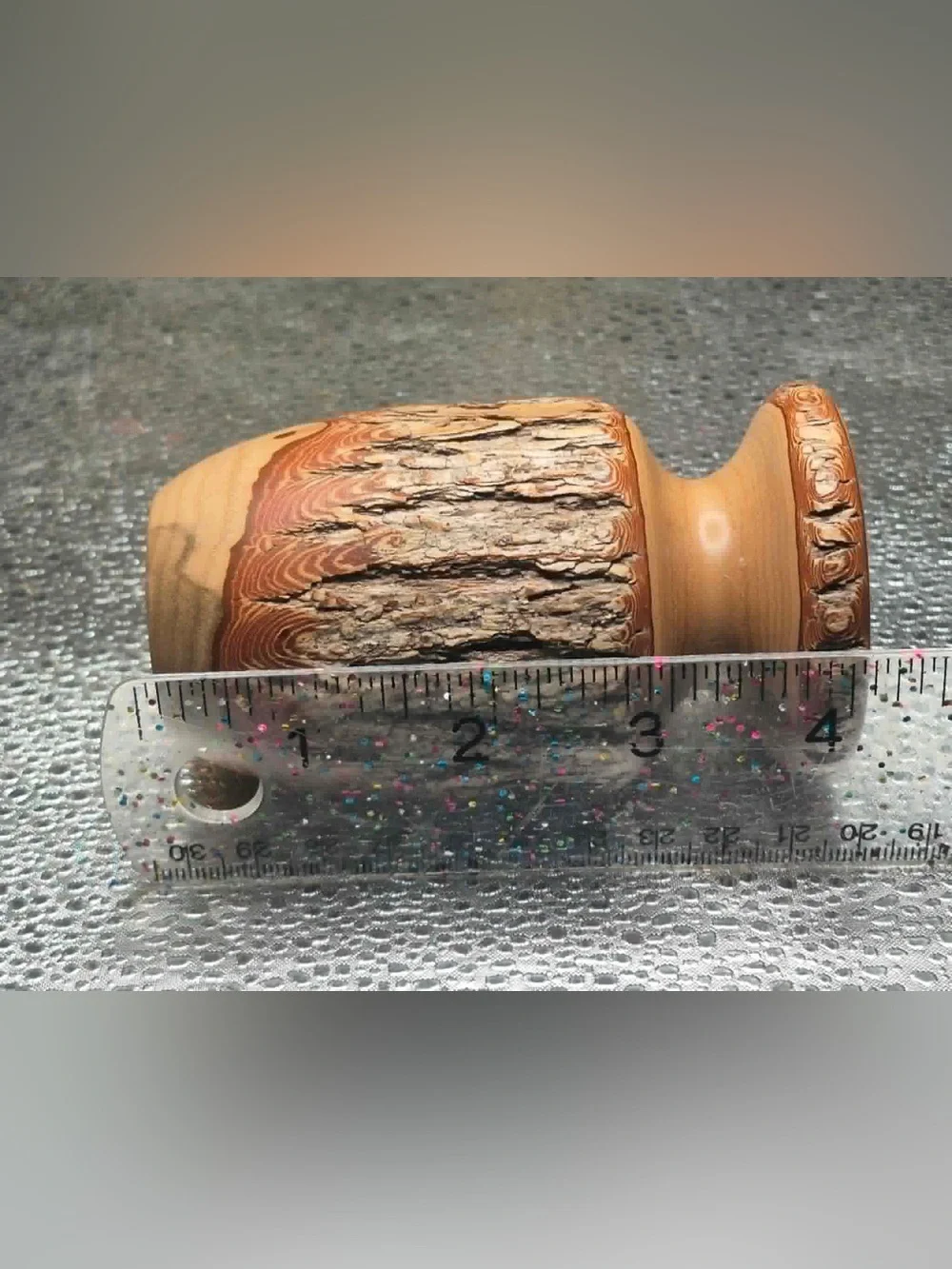 Vintage Mini Hand Turned Yew Wood Vase with Bark GEORGE LOONEY Rustic Decor